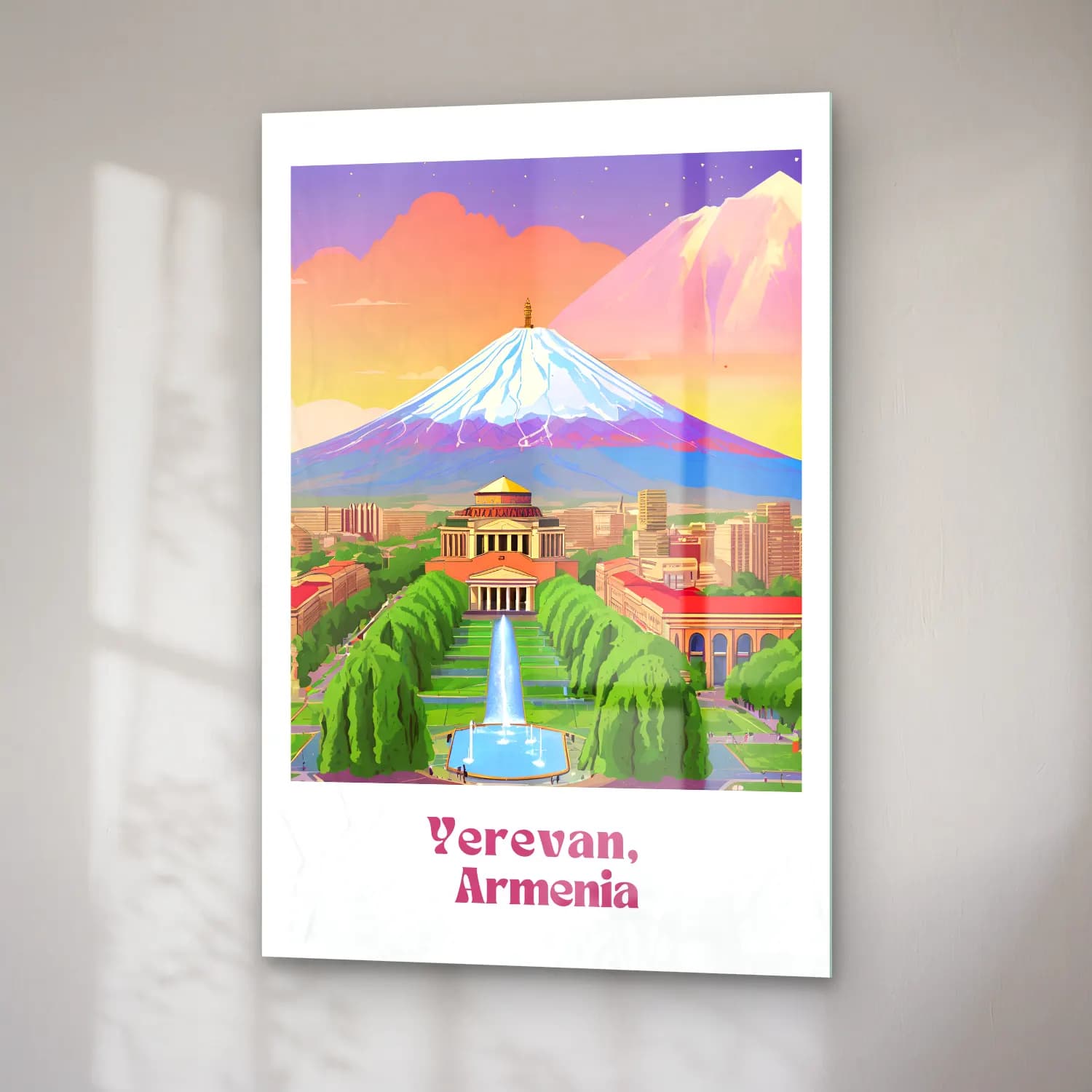 Vintage Poster Japon Şehri – Turuncu Tonlar cam tablo — sağ açıdan görünüm