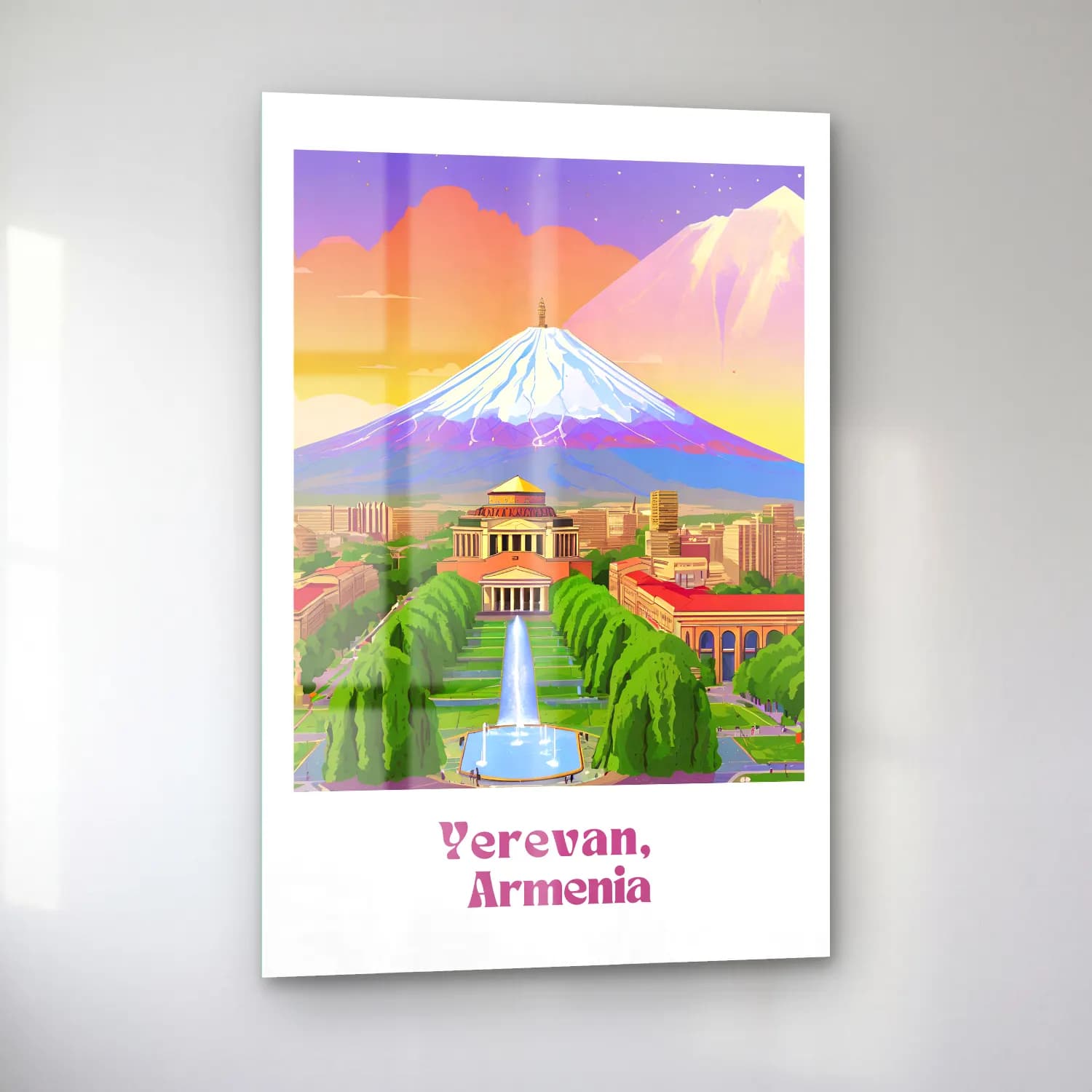 Vintage Poster Japon Şehri – Turuncu Tonlar cam tablo — sol açıdan görünüm