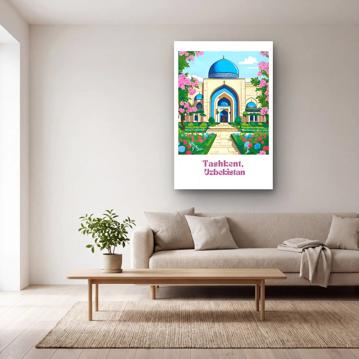 Pastel Çiçek Bahçesi – Turkuaz Tonlar cam tablo — açık renk salonda