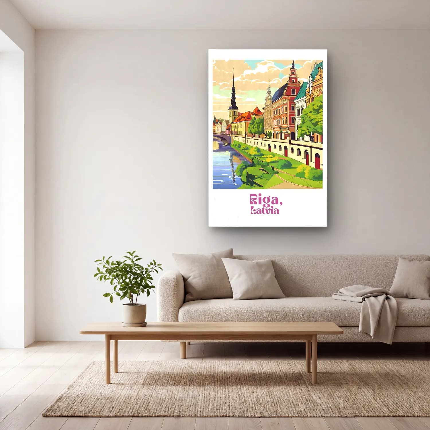 Vintage Poster Kafeli Avrupa Sokağı – Mor Tonlar cam tablo — açık renk salonda