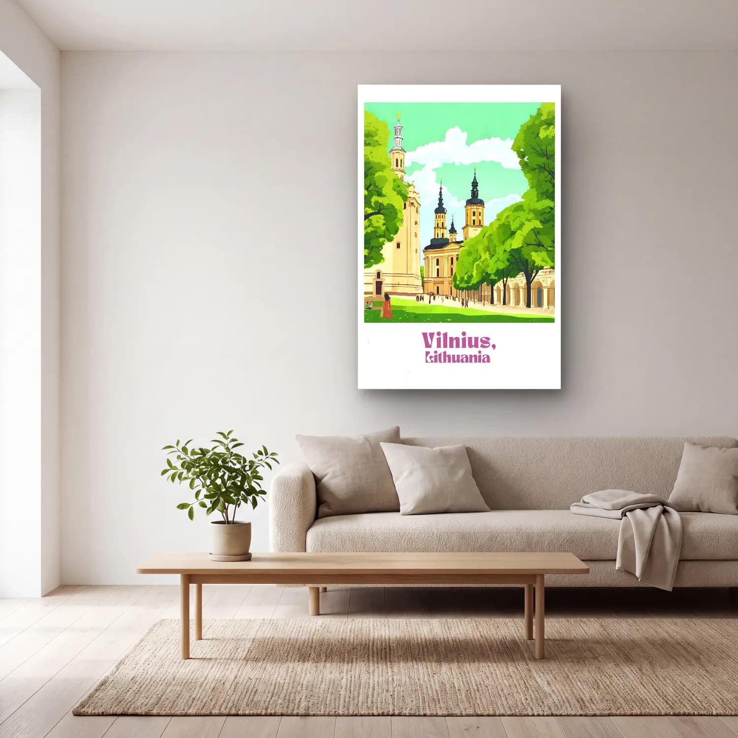 Vintage Poster Katedral – Bej Tonlar cam tablo — açık renk salonda