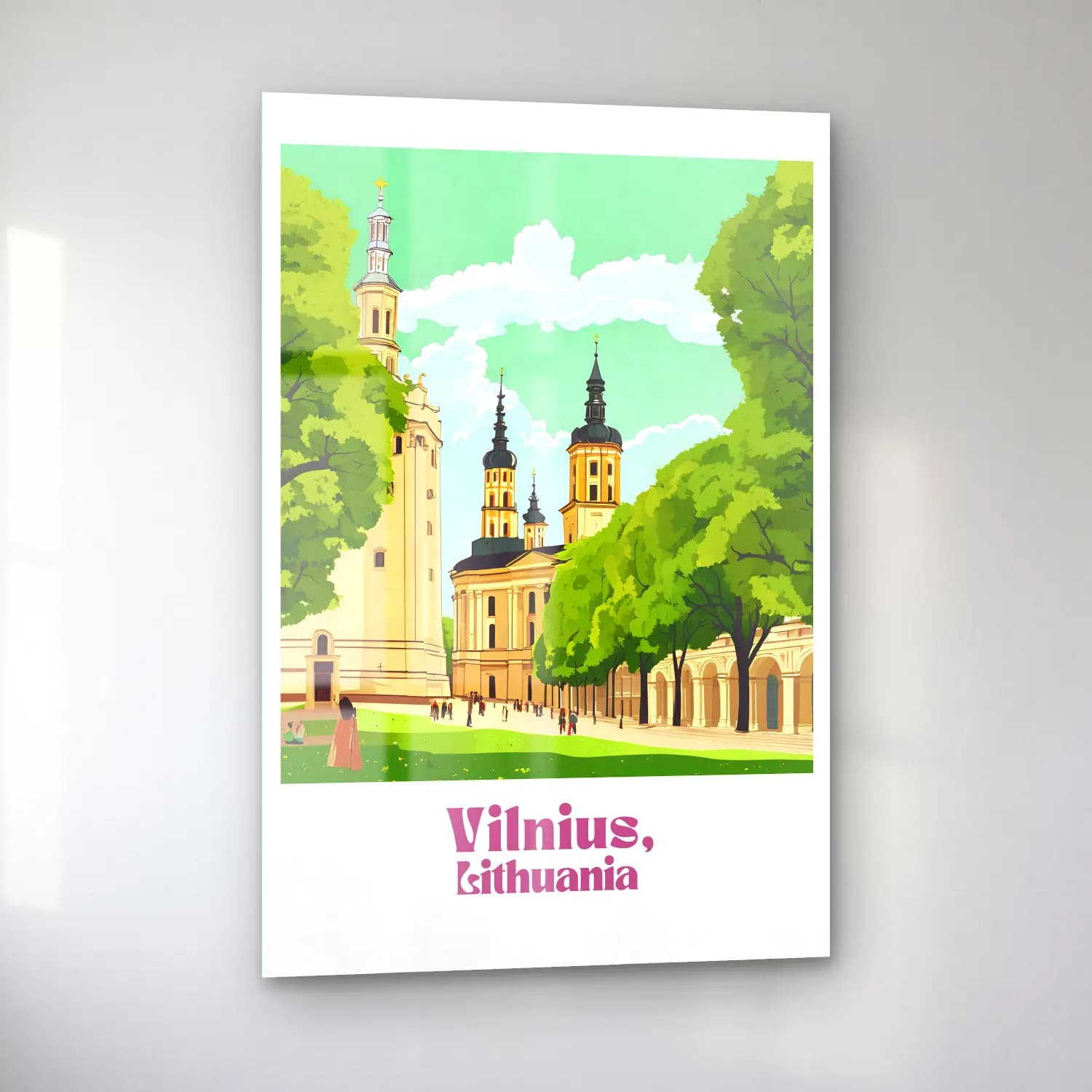 Vintage Poster Katedral – Bej Tonlar cam tablo — sol açıdan görünüm