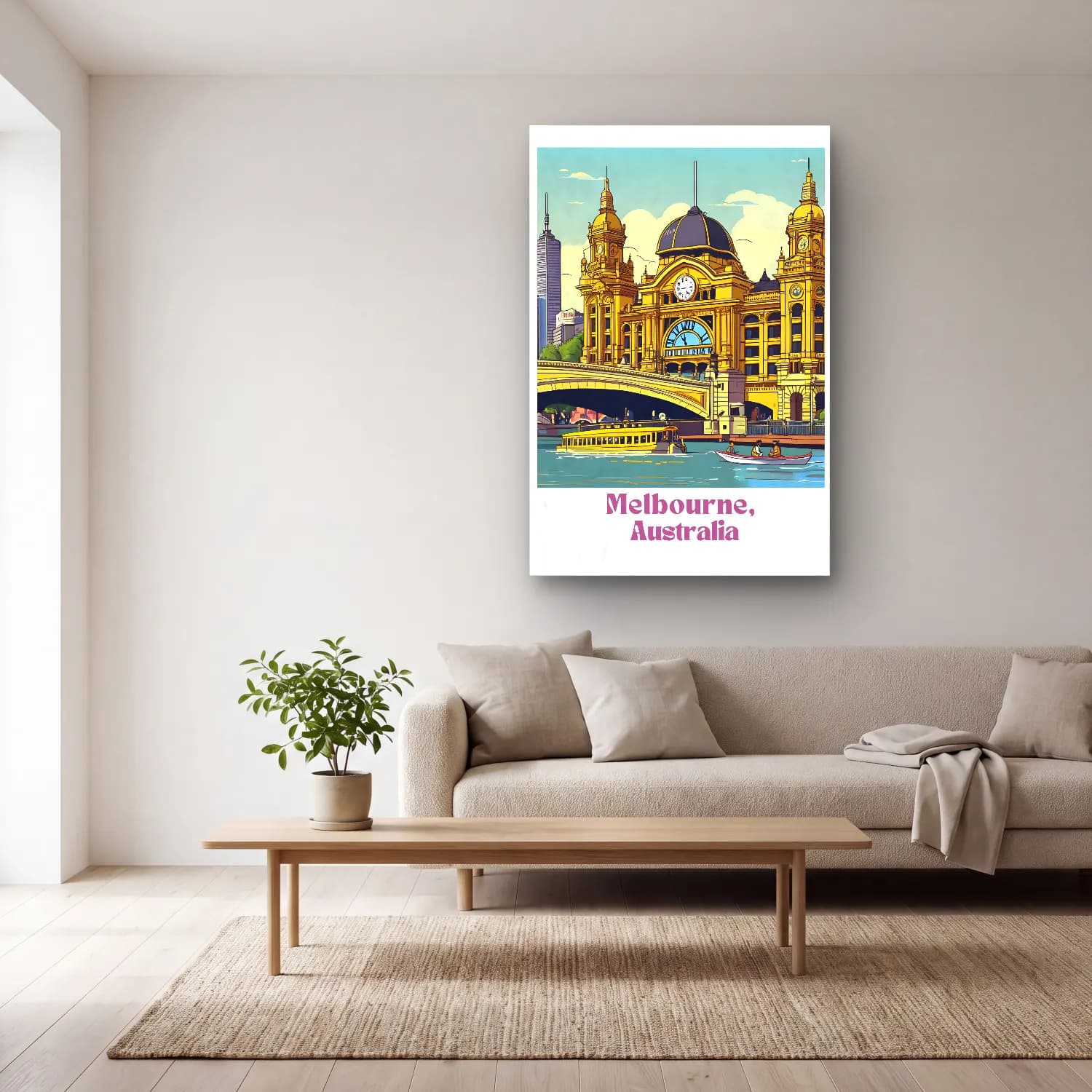 Vintage Poster Katedral No. 16 cam tablo — açık renk salonda