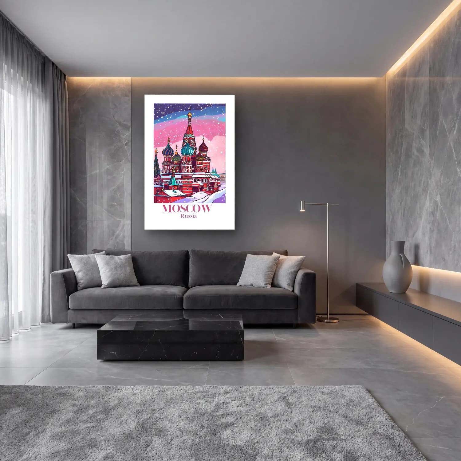 Pastel Katedral No. 7 cam tablo — lüks salon duvarında