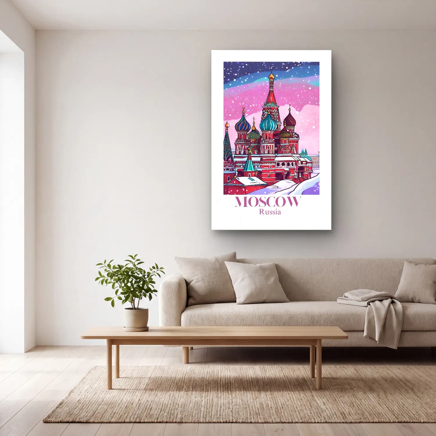 Pastel Katedral No. 7 cam tablo — açık renk salonda