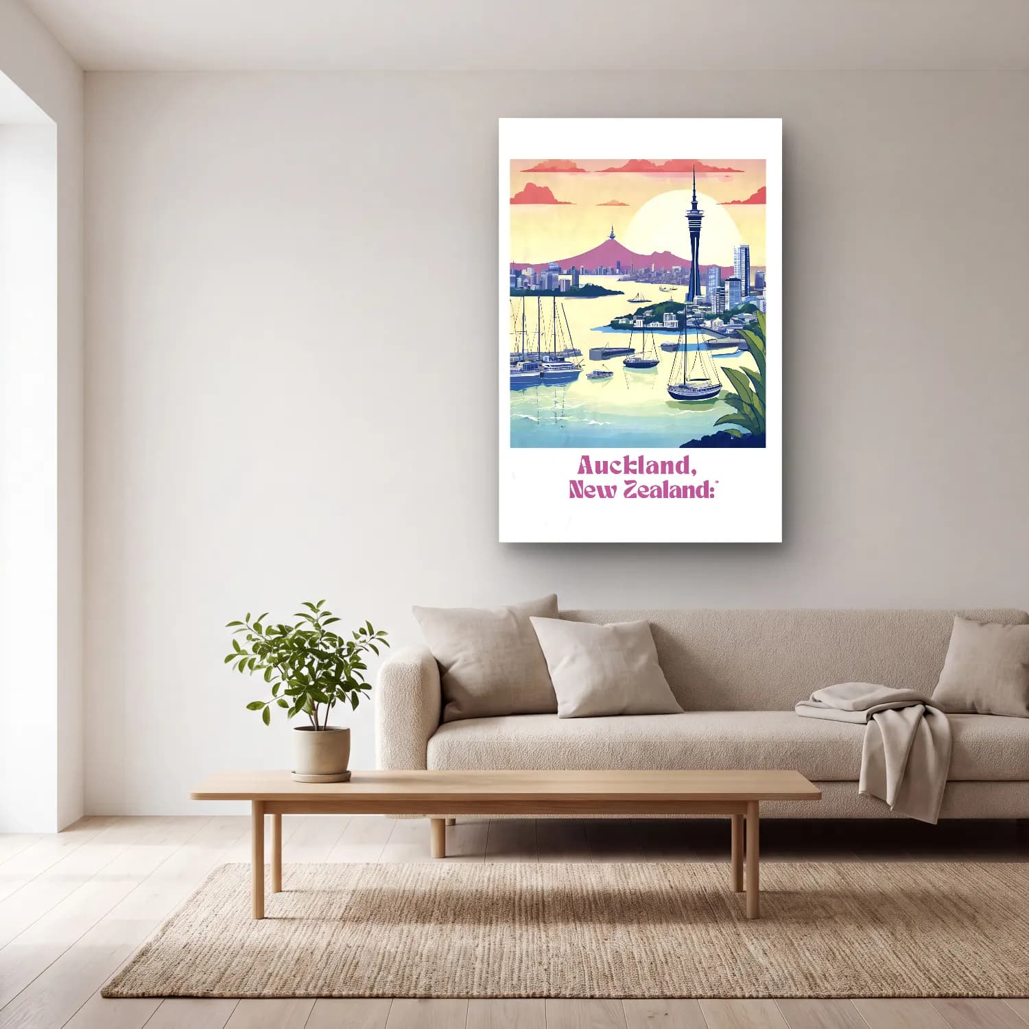 Vintage Poster Liman ve Tekneler No. 8 cam tablo — açık renk salonda