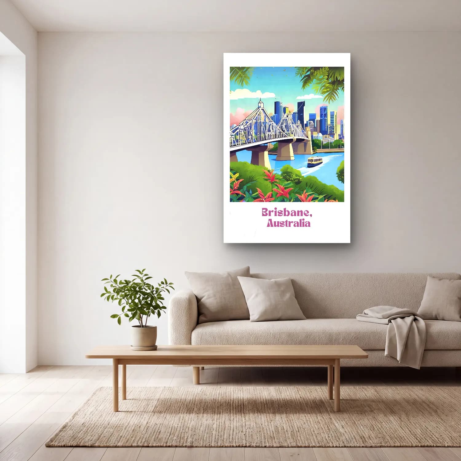Vintage Poster Köprü – Pembe Tonlar cam tablo — açık renk salonda