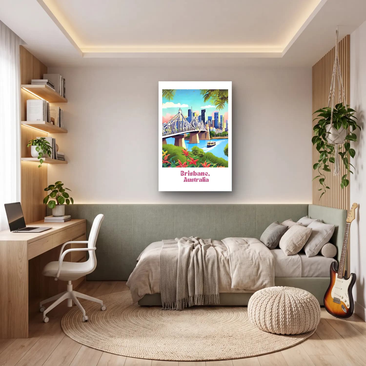 Vintage Poster Köprü – Pembe Tonlar cam tablo — genç odasında