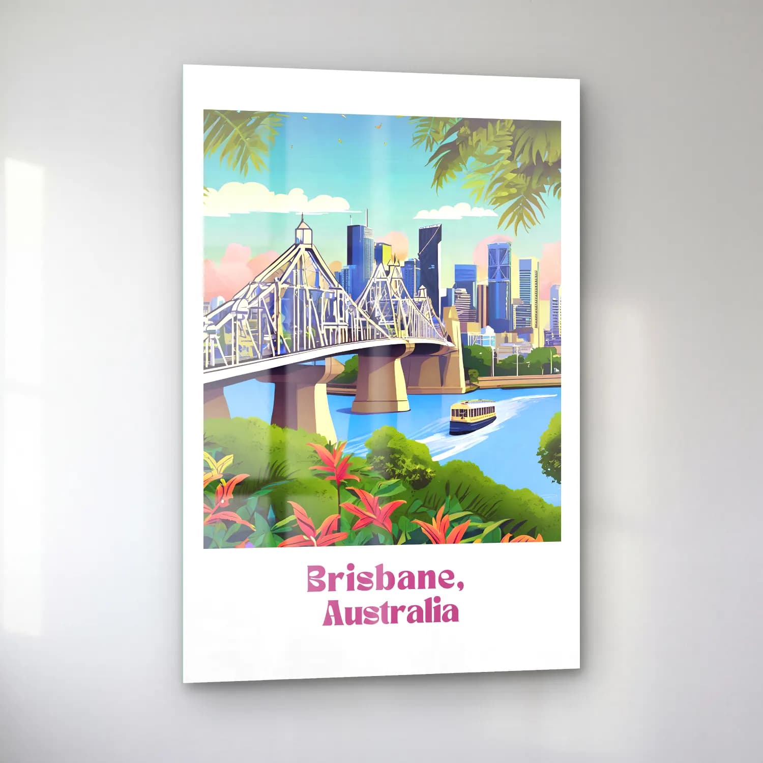 Vintage Poster Köprü – Pembe Tonlar cam tablo — sol açıdan görünüm
