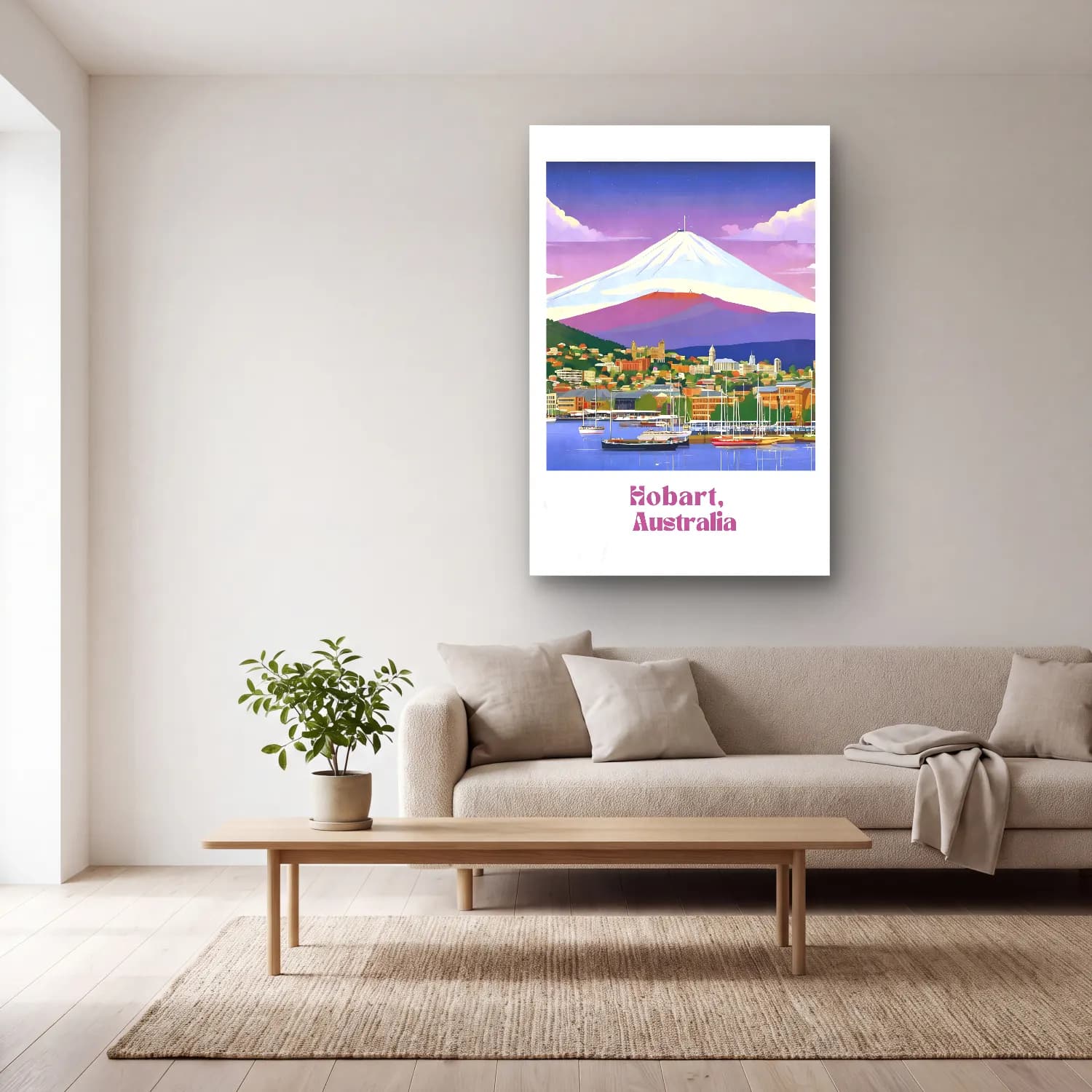 Vintage Poster Liman ve Tekneler No. 9 cam tablo — açık renk salonda
