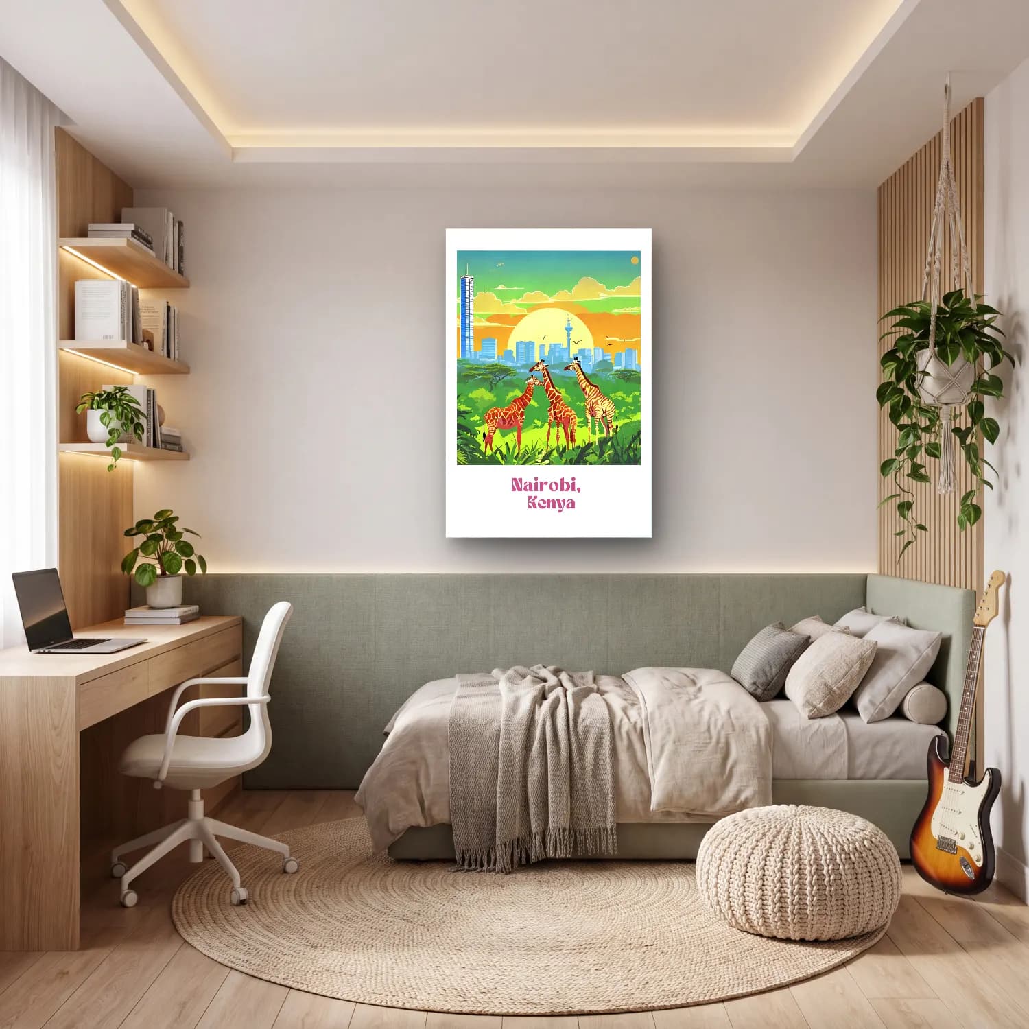 Vintage Poster Zürafa No. 4 cam tablo — genç odasında