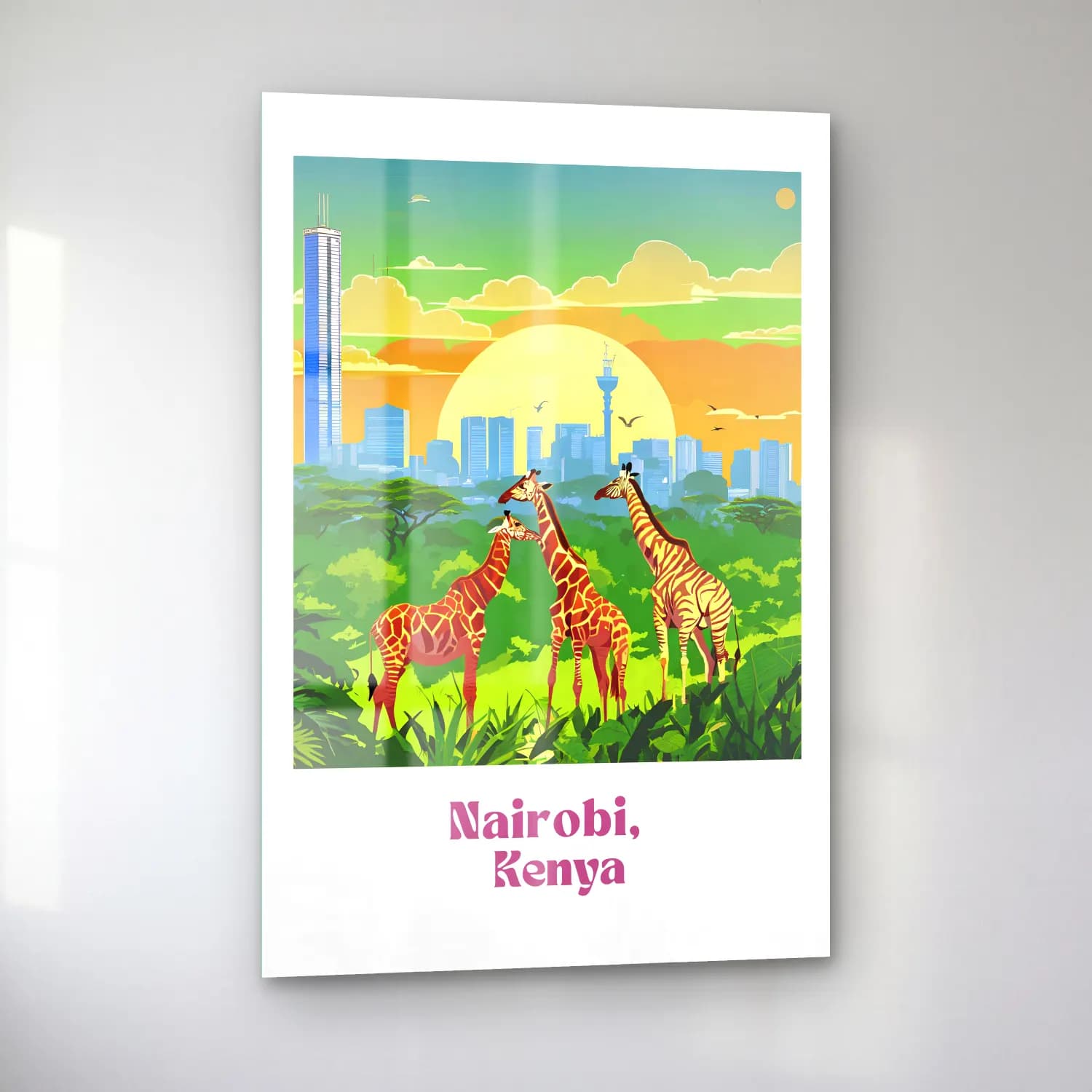 Vintage Poster Zürafa No. 4 cam tablo — sol açıdan görünüm
