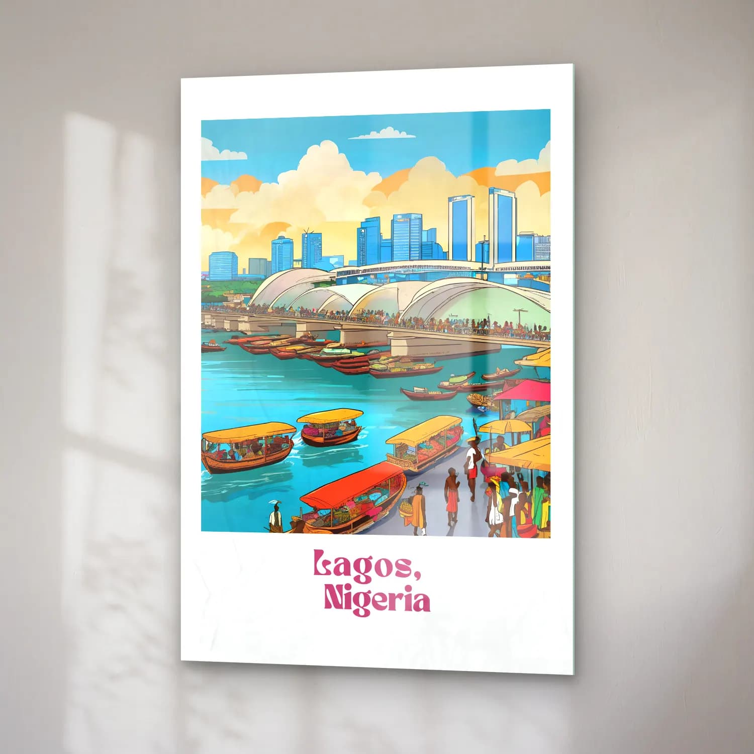 Vintage Poster Liman ve Tekneler No. 10 cam tablo — sağ açıdan görünüm