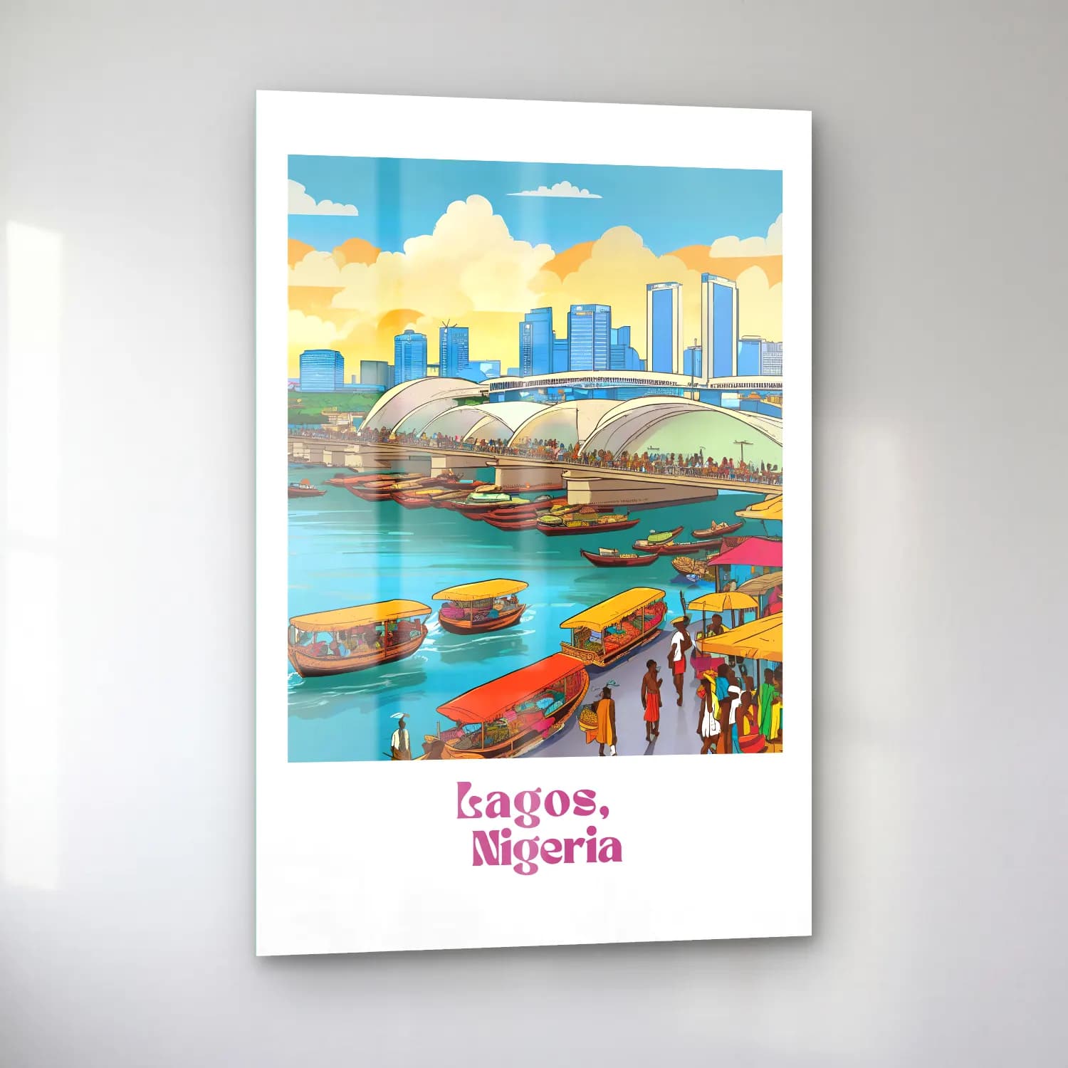Vintage Poster Liman ve Tekneler No. 10 cam tablo — sol açıdan görünüm