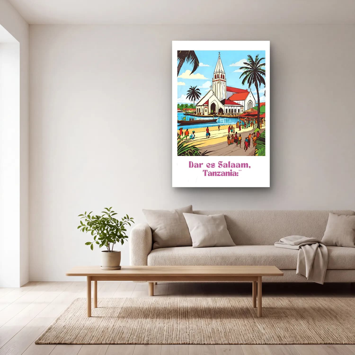 Vintage Poster Katedral No. 18 cam tablo — açık renk salonda