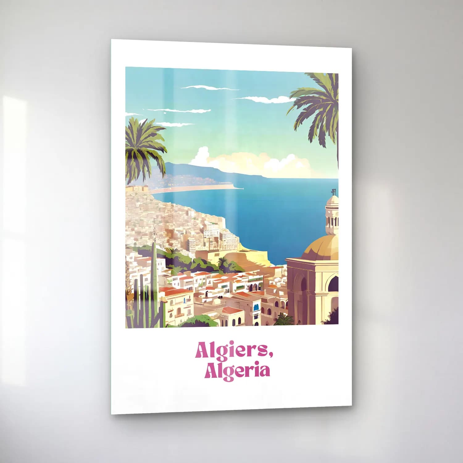 Vintage Poster Akdeniz Sahil Kasabası No. 9 cam tablo — sol açıdan görünüm