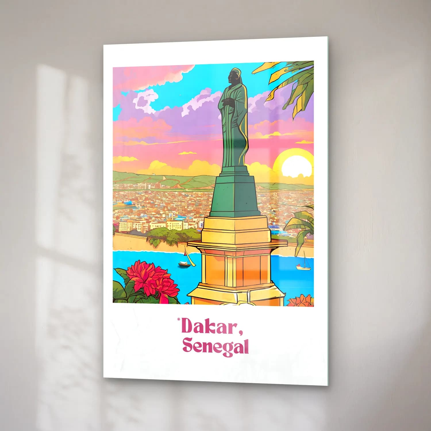 Vintage Poster Akdeniz Sahil Kasabası No. 10 cam tablo — sağ açıdan görünüm