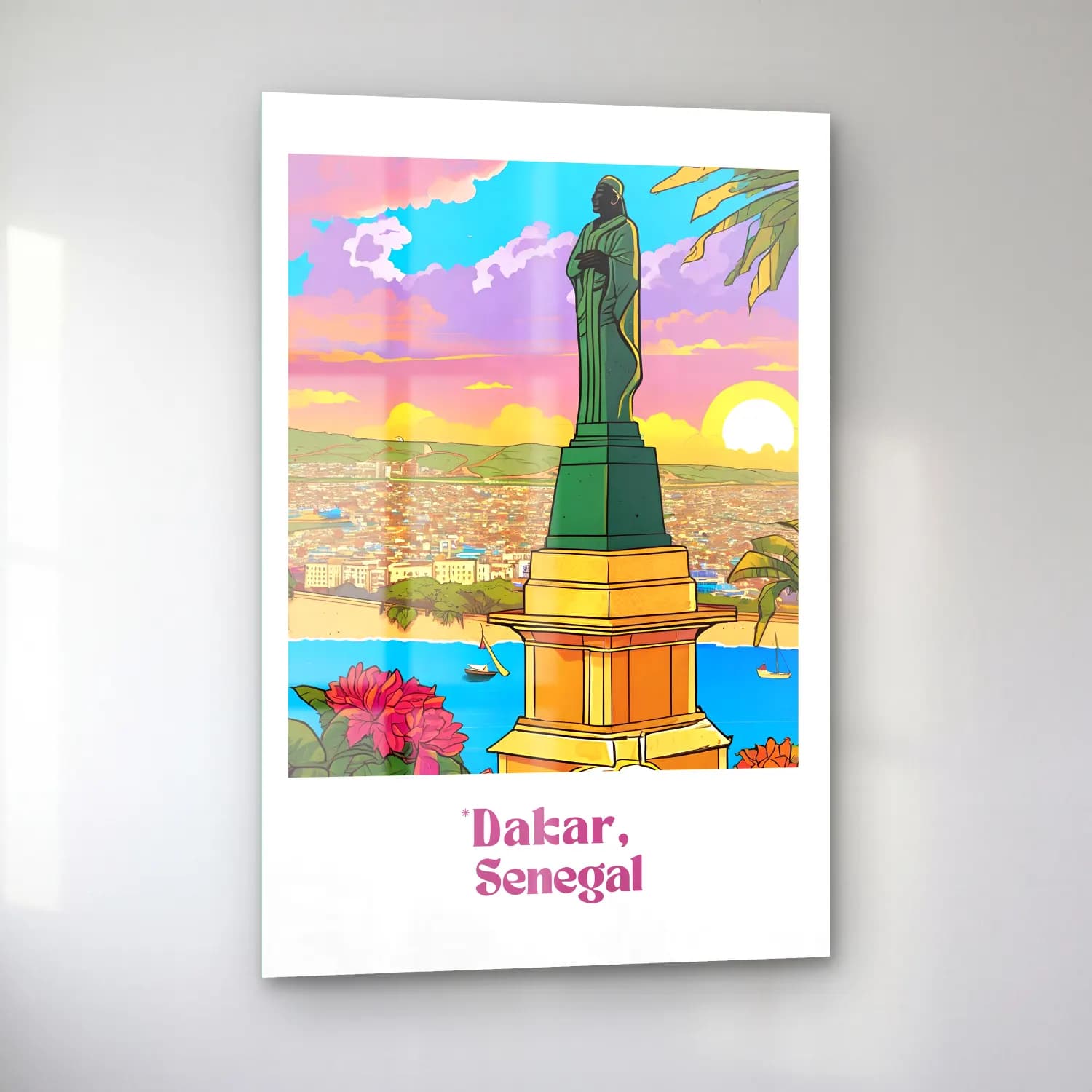 Vintage Poster Akdeniz Sahil Kasabası No. 10 cam tablo — sol açıdan görünüm