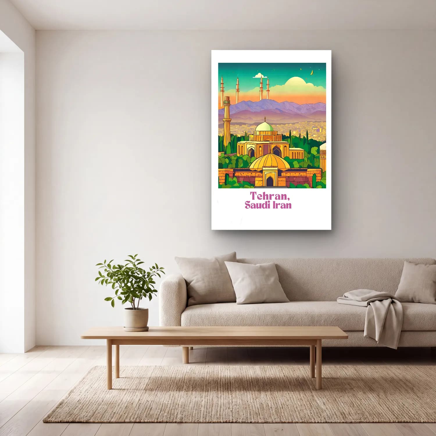 Vintage Poster İstanbul – Turkuaz Tonlar cam tablo — açık renk salonda