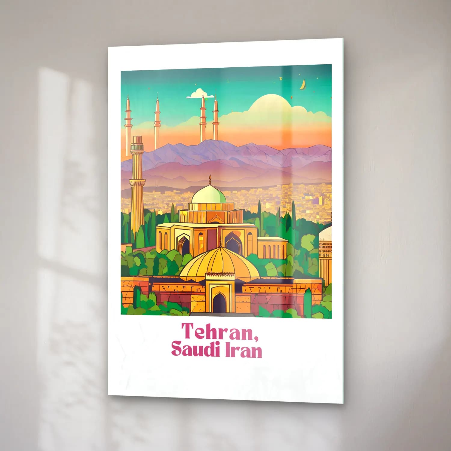Vintage Poster İstanbul – Turkuaz Tonlar cam tablo — sağ açıdan görünüm