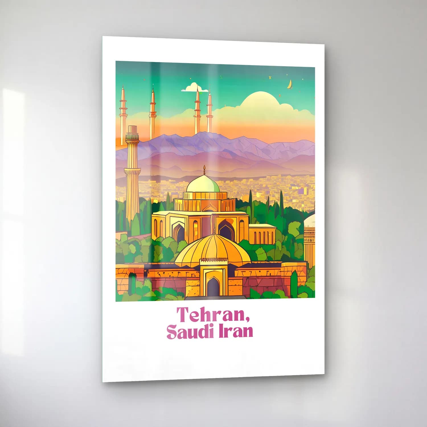 Vintage Poster İstanbul – Turkuaz Tonlar cam tablo — sol açıdan görünüm