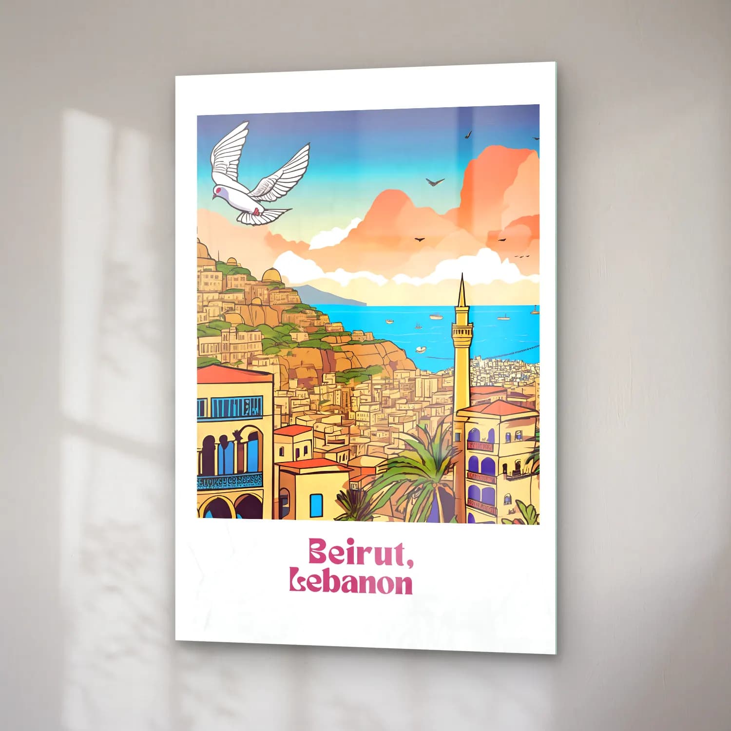 Vintage Poster Akdeniz Sahil Kasabası No. 11 cam tablo — sağ açıdan görünüm