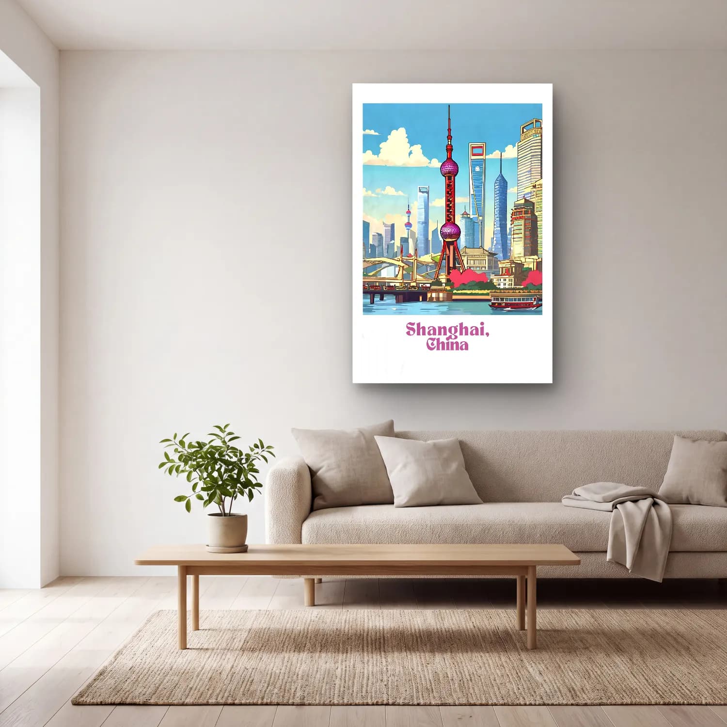 Vintage Poster Japon Şehri – Kırmızı Tonlar cam tablo — açık renk salonda