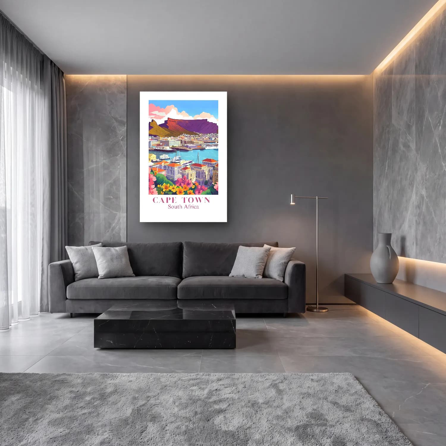 Pastel Liman ve Tekneler No. 6 cam tablo — lüks salon duvarında