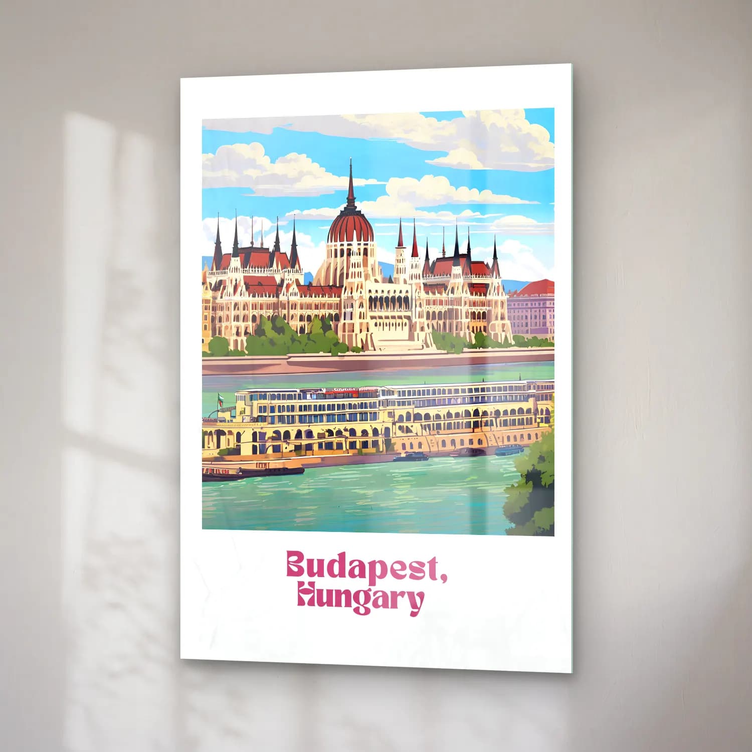 Vintage Poster Tren – Mor Tonlar cam tablo — sağ açıdan görünüm