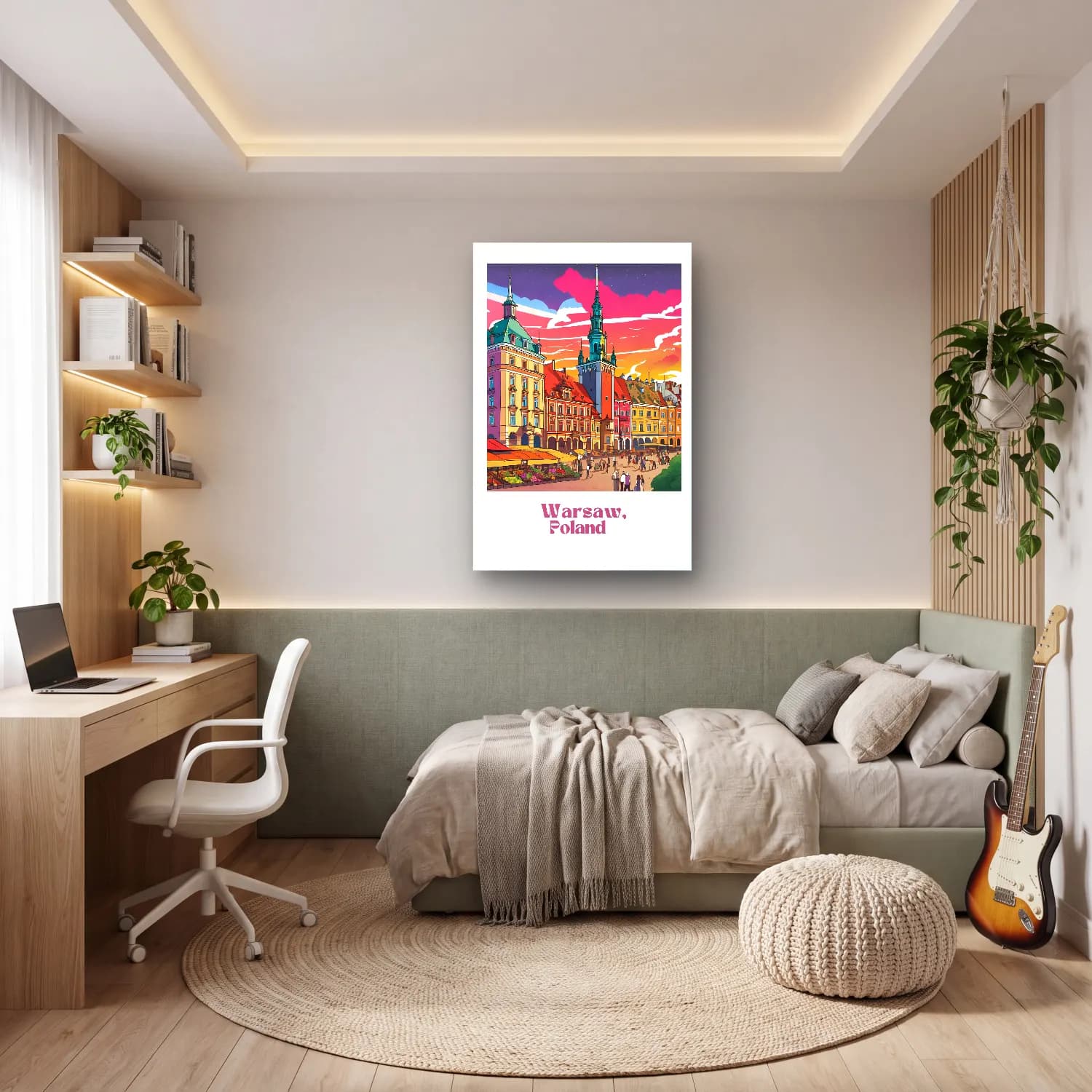Vintage Poster Kafeli Avrupa Sokağı – Turuncu Tonlar cam tablo — genç odasında