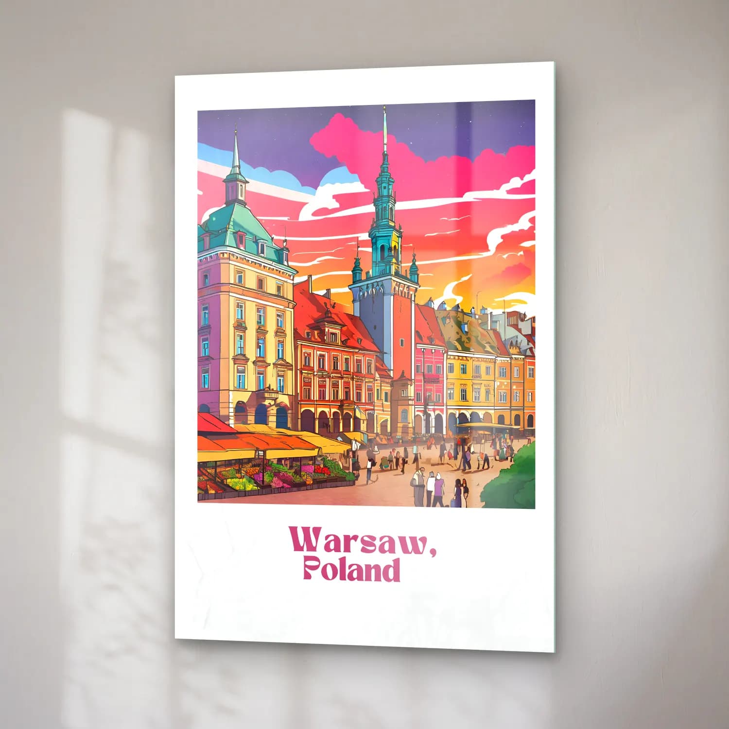 Vintage Poster Kafeli Avrupa Sokağı – Turuncu Tonlar cam tablo — sağ açıdan görünüm