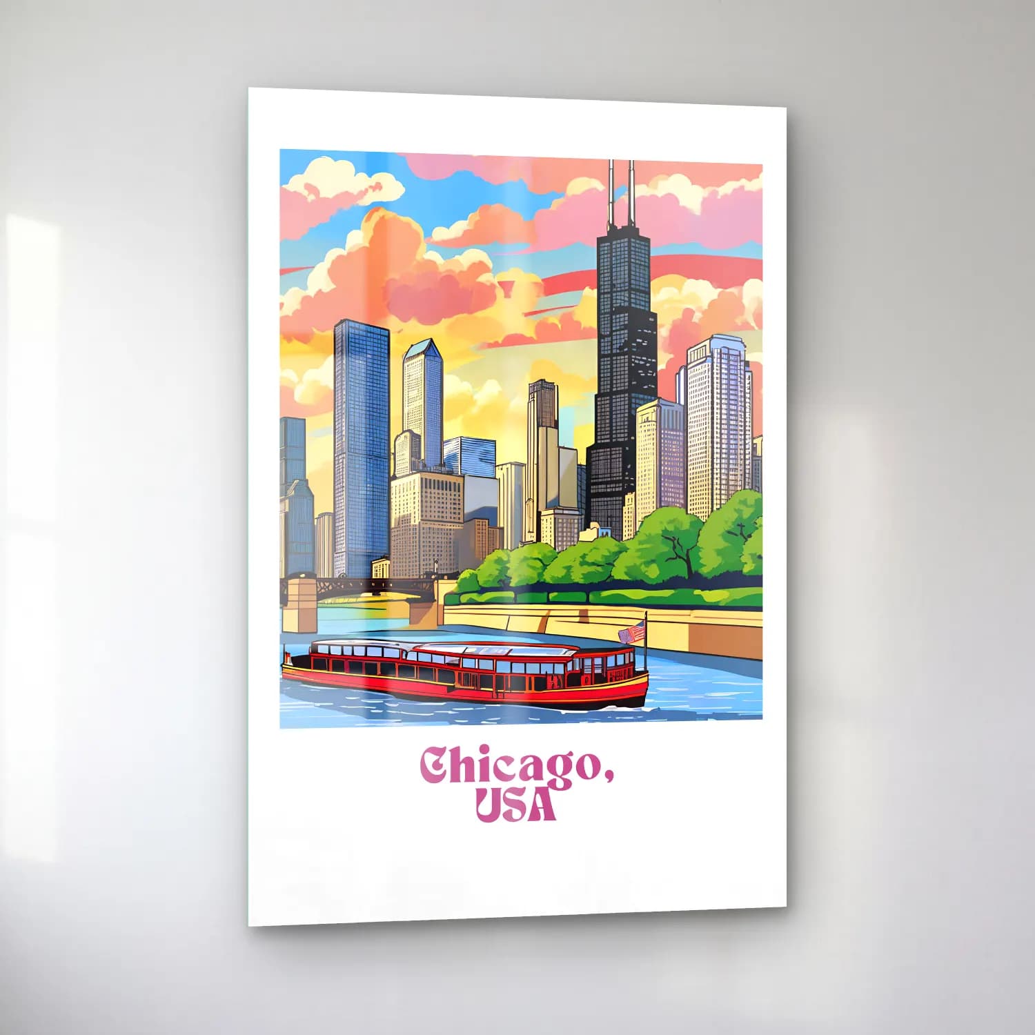Vintage Poster Liman ve Tekneler No. 12 cam tablo — sol açıdan görünüm