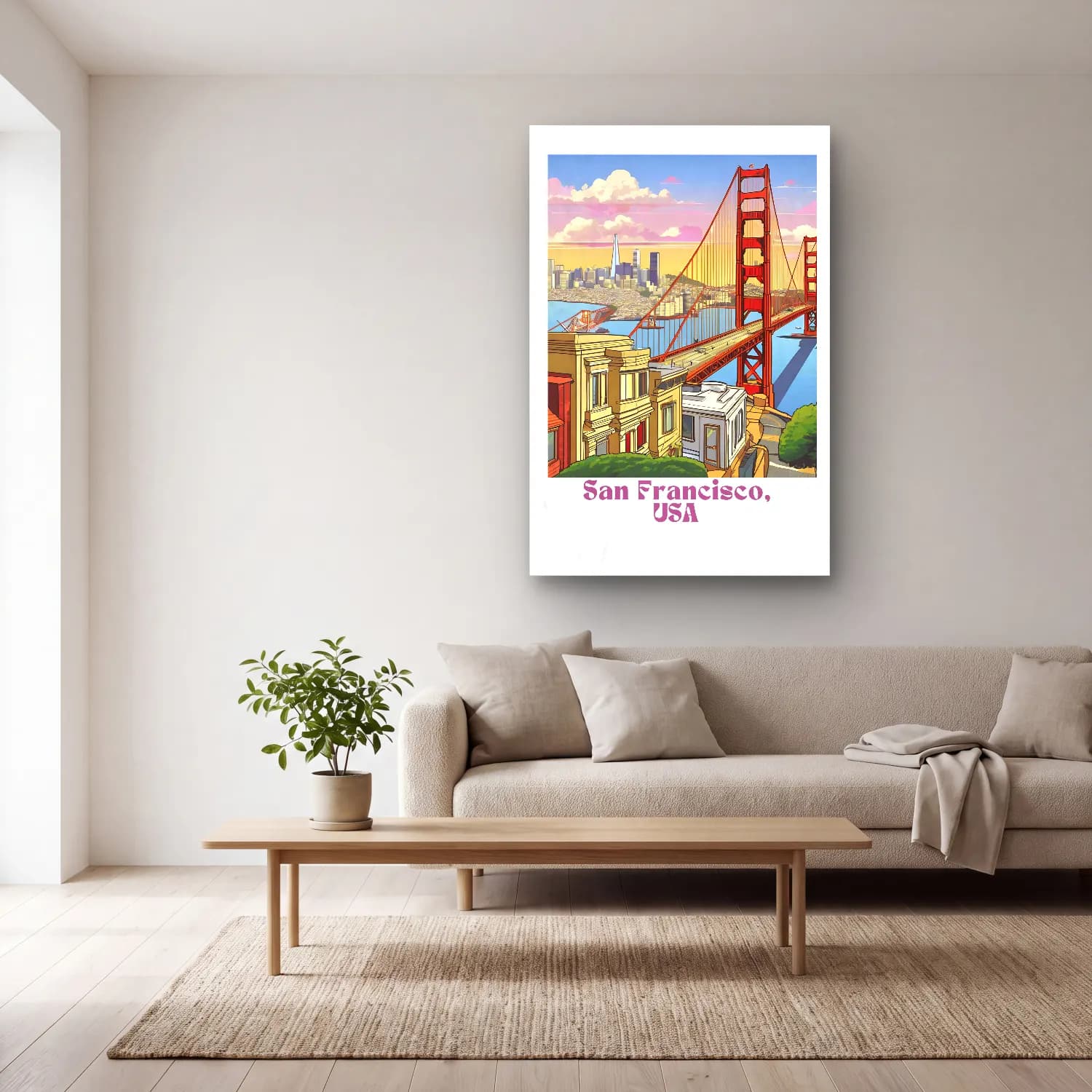 Vintage Poster Köprü No. 6 cam tablo — açık renk salonda