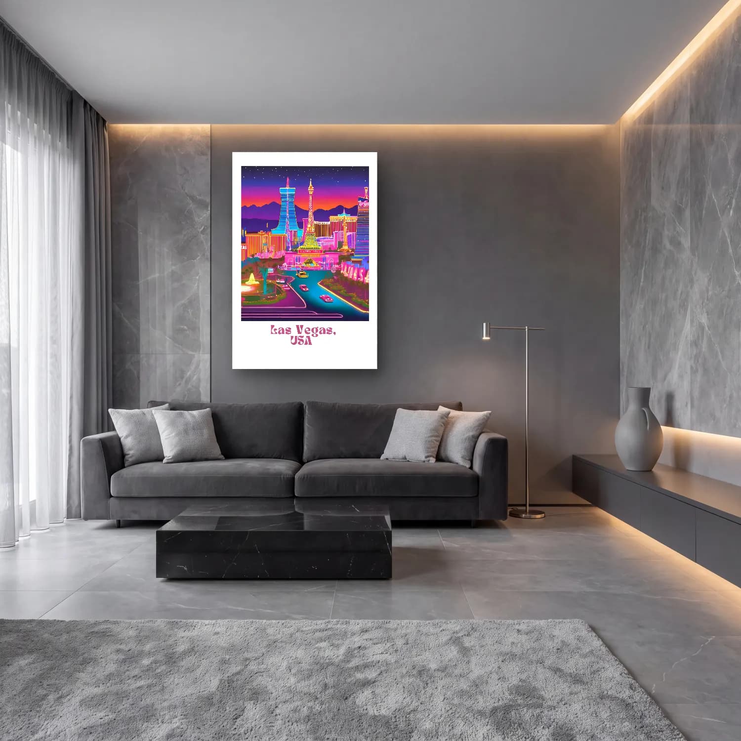 Pastel Gece Şehir – Pembe Tonlar cam tablo — lüks salon duvarında