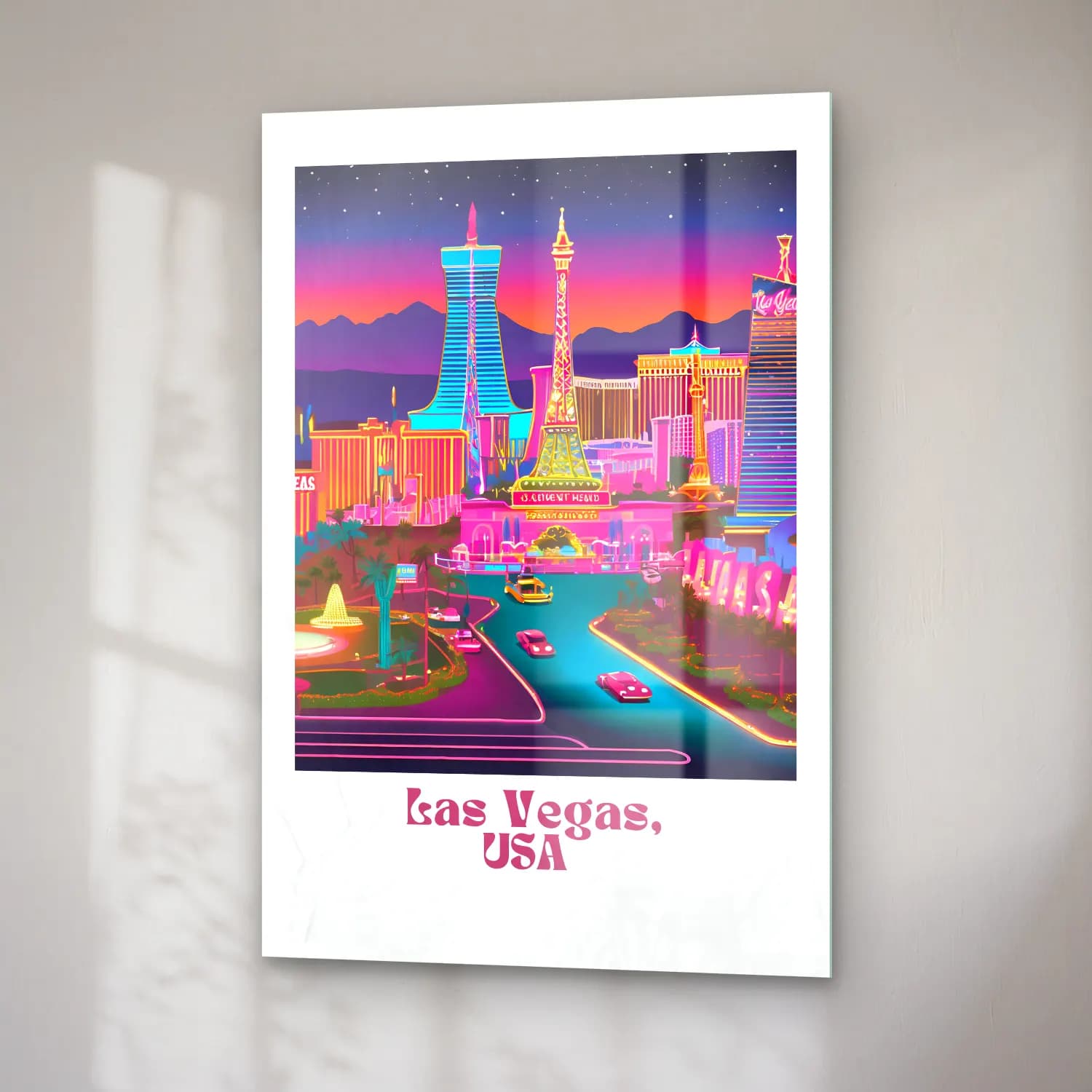 Pastel Gece Şehir – Pembe Tonlar cam tablo — sağ açıdan görünüm