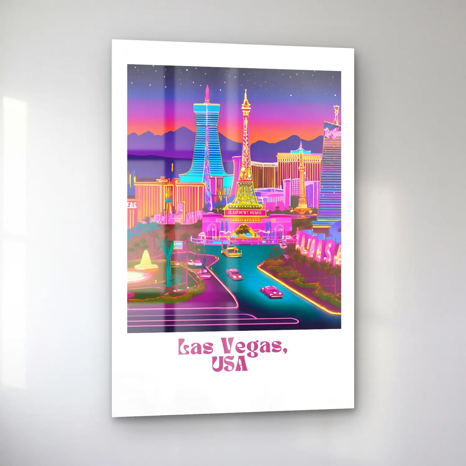 Pastel Gece Şehir – Pembe Tonlar cam tablo — sol açıdan görünüm
