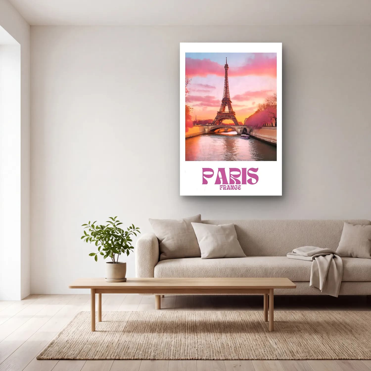 Pastel Paris ve Eyfel Kulesi – Pembe Tonlar cam tablo — açık renk salonda
