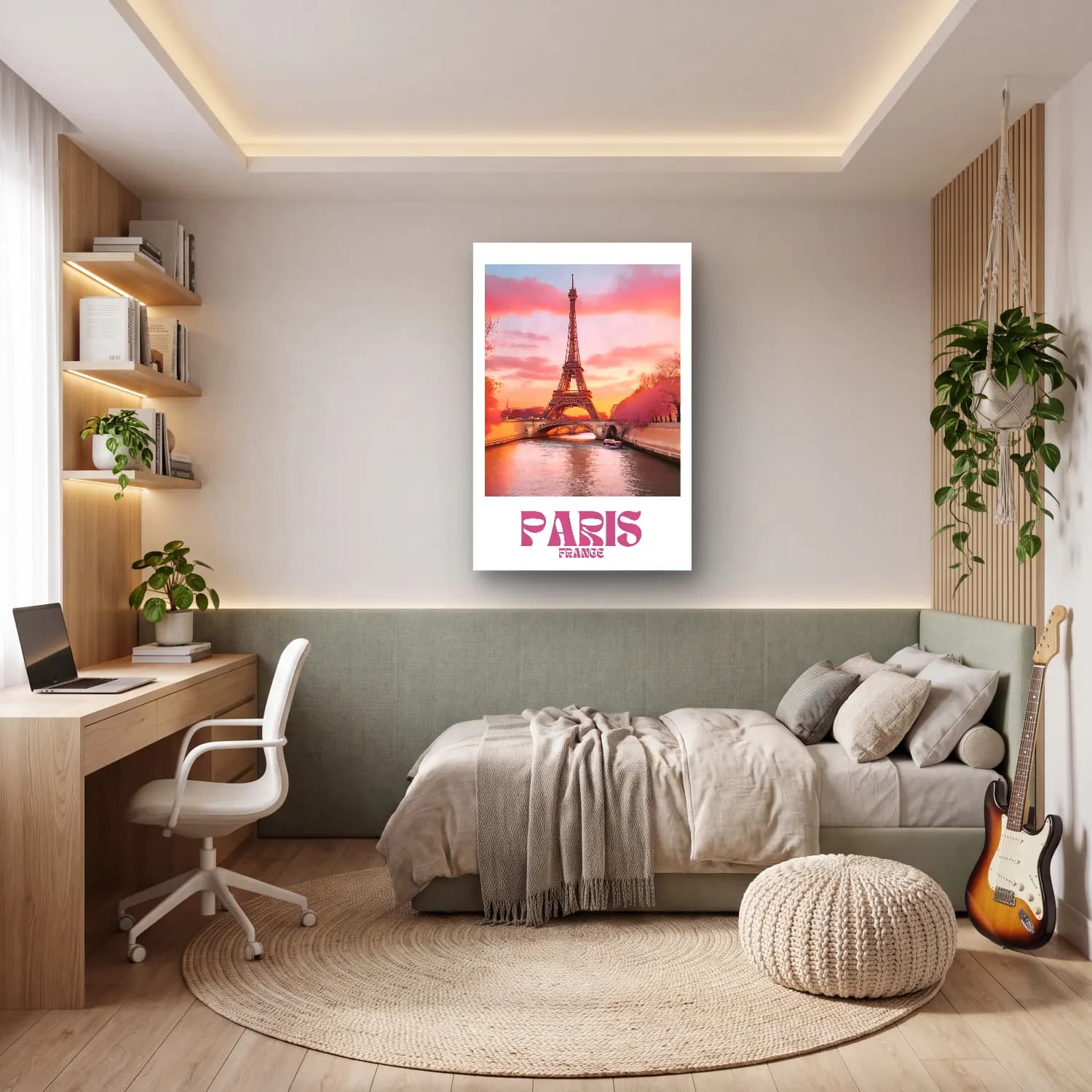 Pastel Paris ve Eyfel Kulesi – Pembe Tonlar cam tablo — genç odasında
