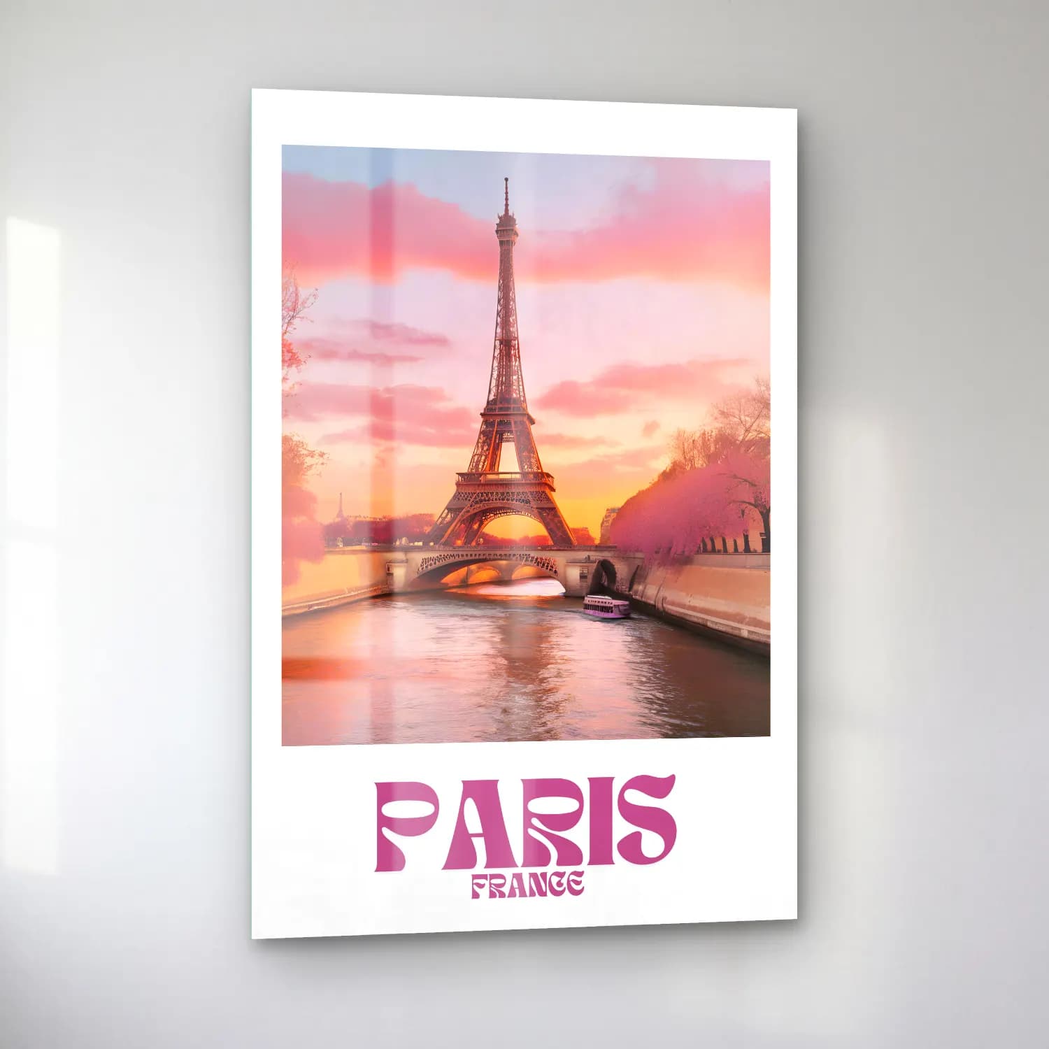 Pastel Paris ve Eyfel Kulesi – Pembe Tonlar cam tablo — sol açıdan görünüm