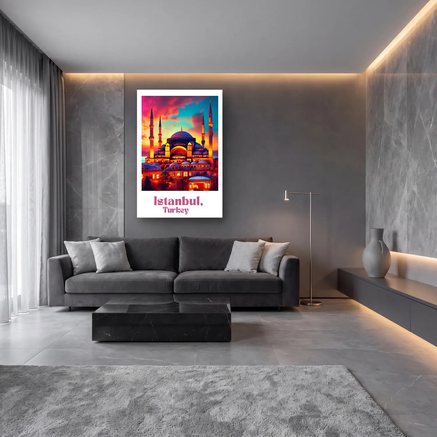 Yağlı Boya İstanbul cam tablo — lüks salon duvarında