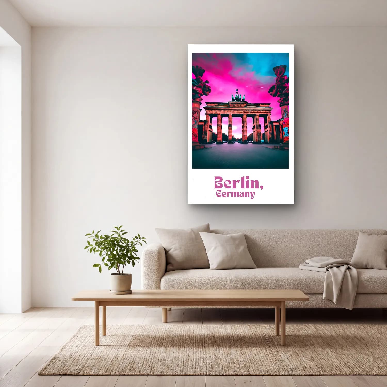 Pop Art Gece Şehir cam tablo — açık renk salonda