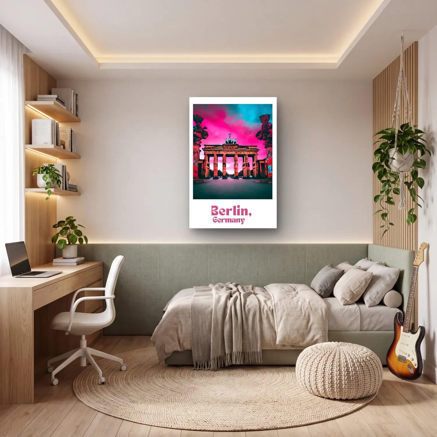 Pop Art Gece Şehir cam tablo — genç odasında