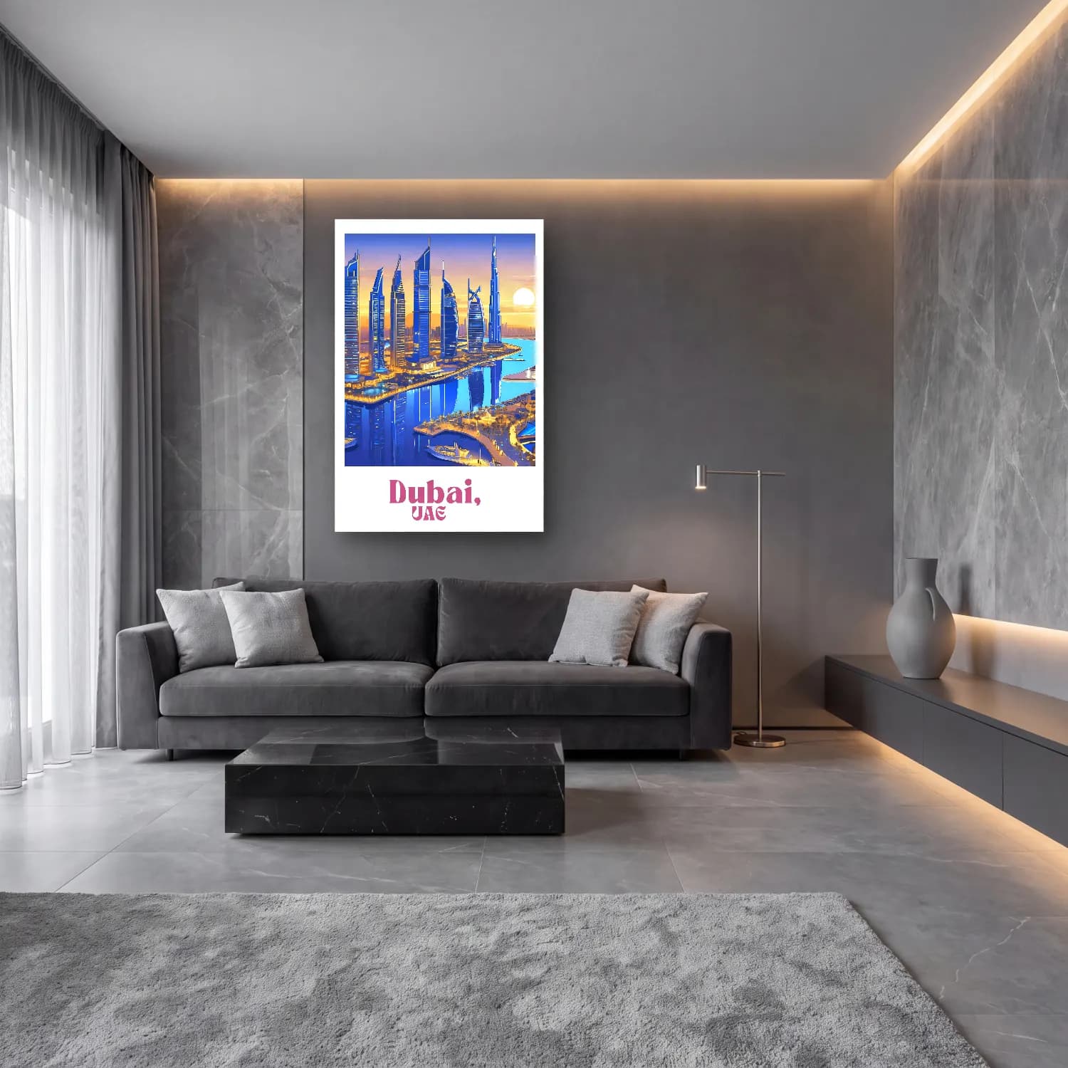 Vintage Poster Gece Şehir No. 10 cam tablo — lüks salon duvarında