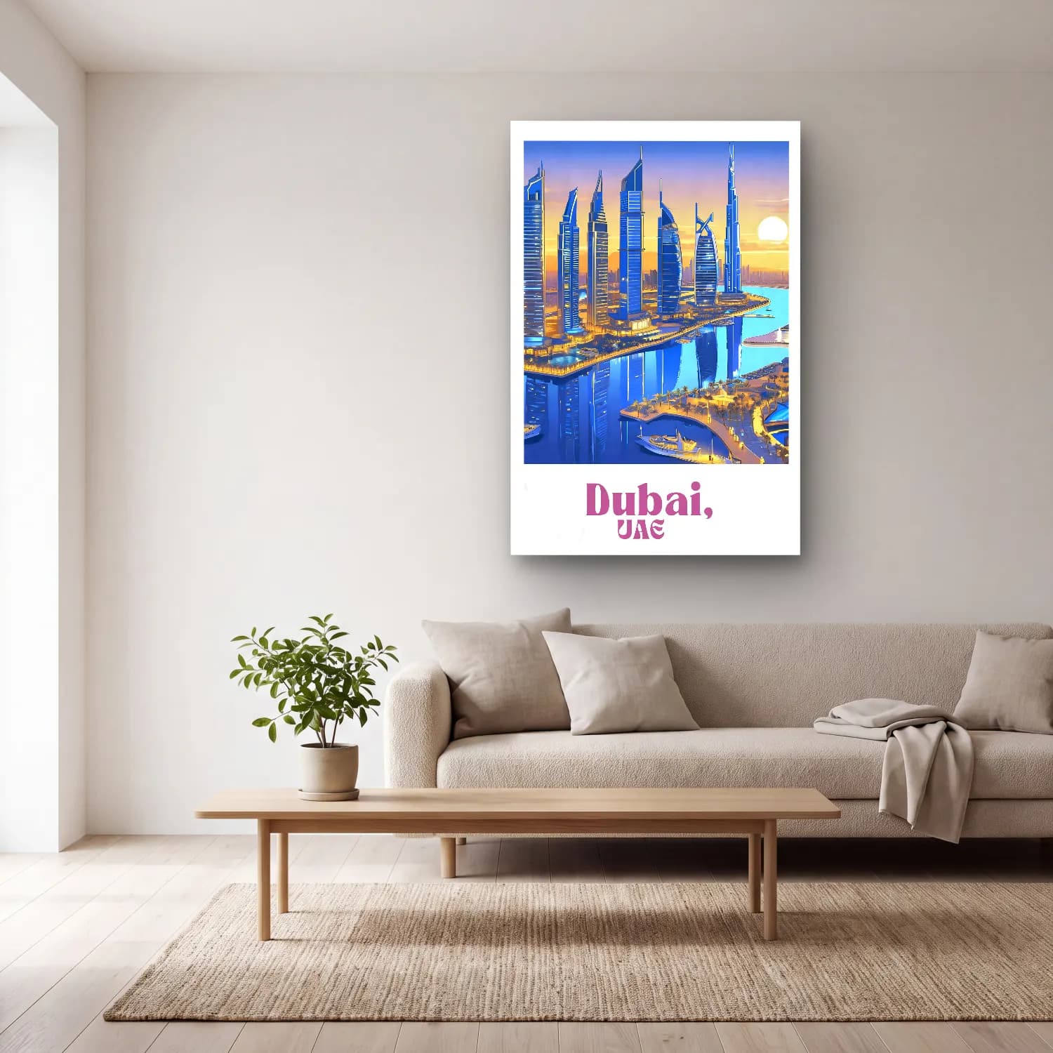 Vintage Poster Gece Şehir No. 10 cam tablo — açık renk salonda