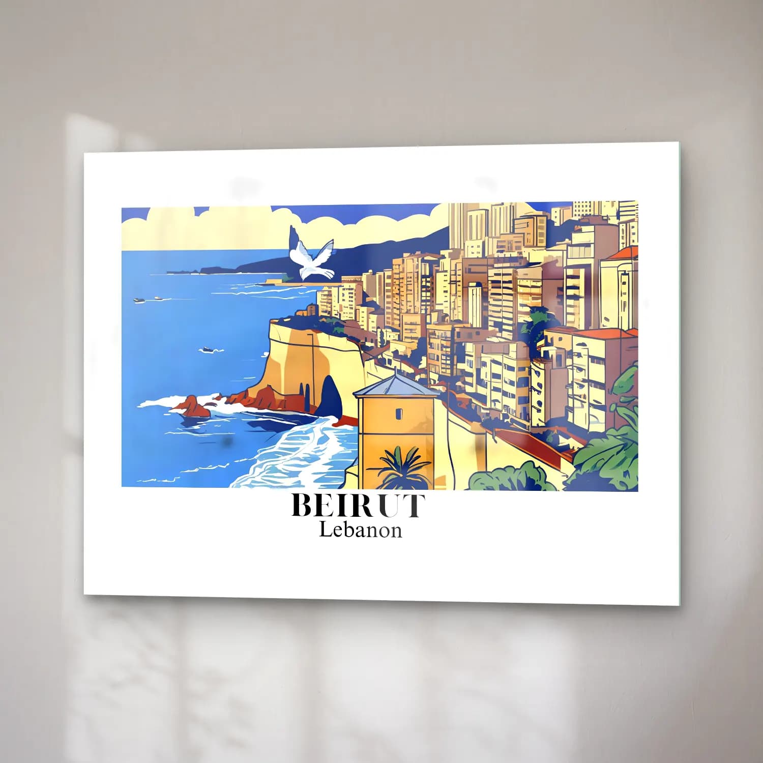 Vintage Poster Akdeniz Sahil Kasabası No. 13 cam tablo — sağ açıdan görünüm