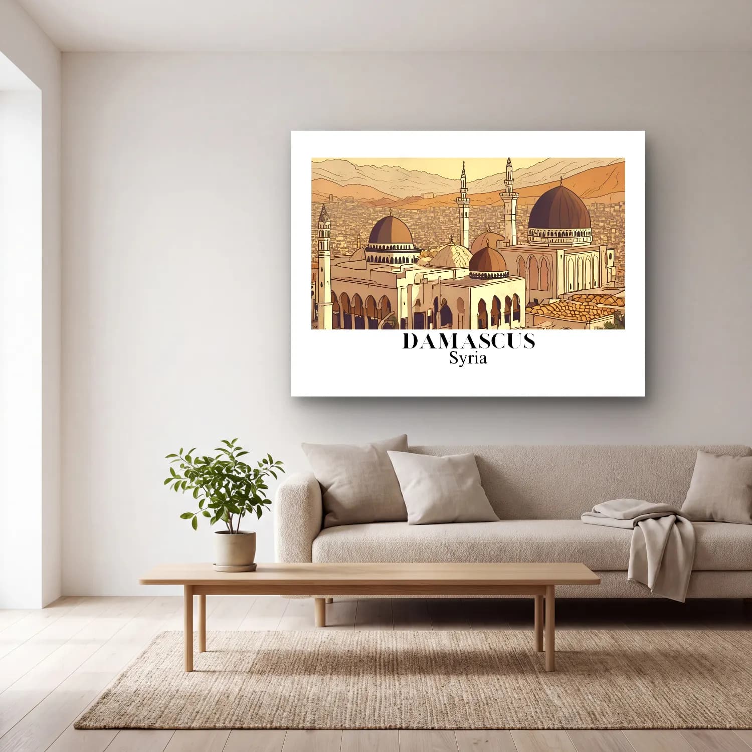Vintage İstanbul cam tablo — açık renk salonda