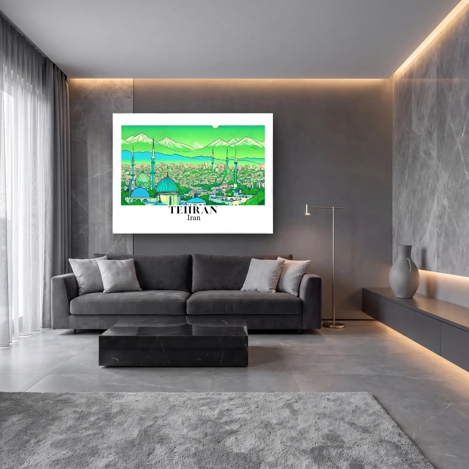 Sevimli İllüstrasyon İstanbul cam tablo — lüks salon duvarında