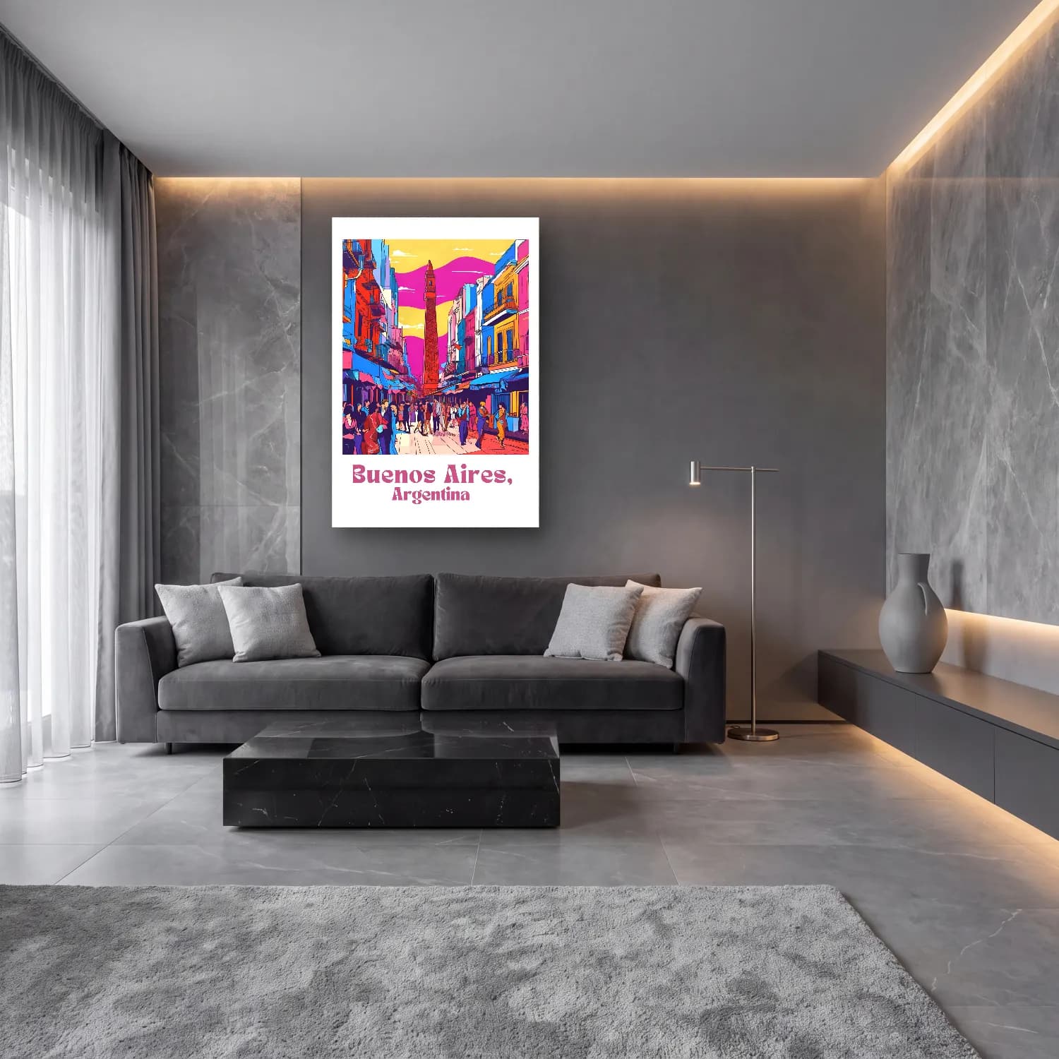 Vintage Poster Kafeli Avrupa Sokağı – Pembe Tonlar cam tablo — lüks salon duvarında