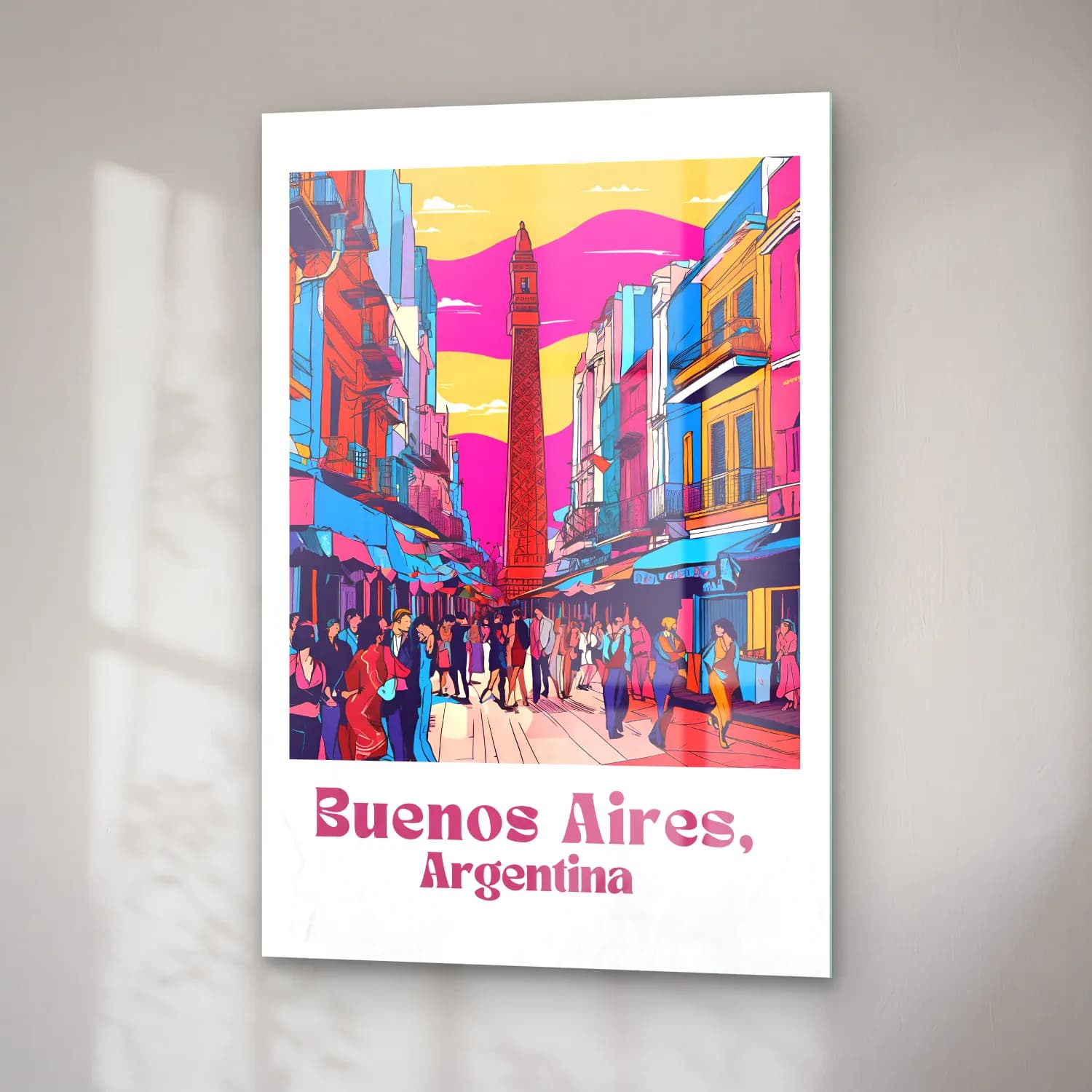Vintage Poster Kafeli Avrupa Sokağı – Pembe Tonlar cam tablo — sağ açıdan görünüm