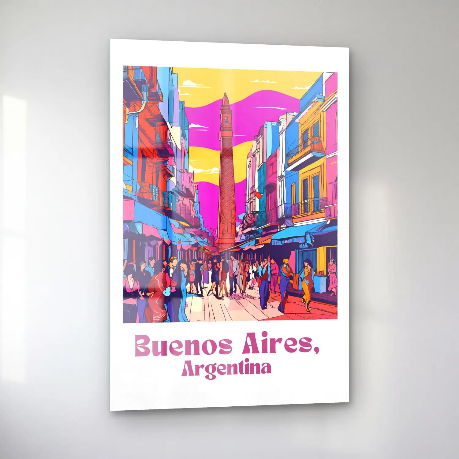 Vintage Poster Kafeli Avrupa Sokağı – Pembe Tonlar cam tablo — sol açıdan görünüm